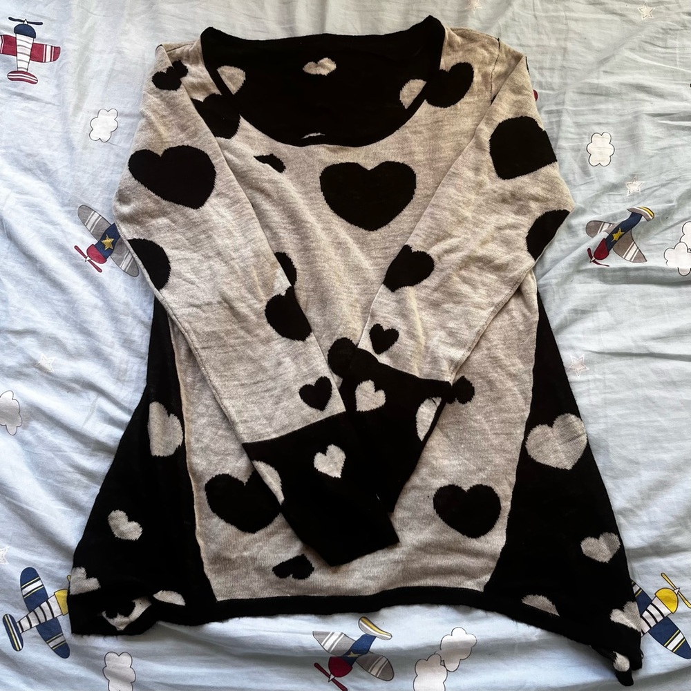 Heart Patterned Sweater in Black and Cream